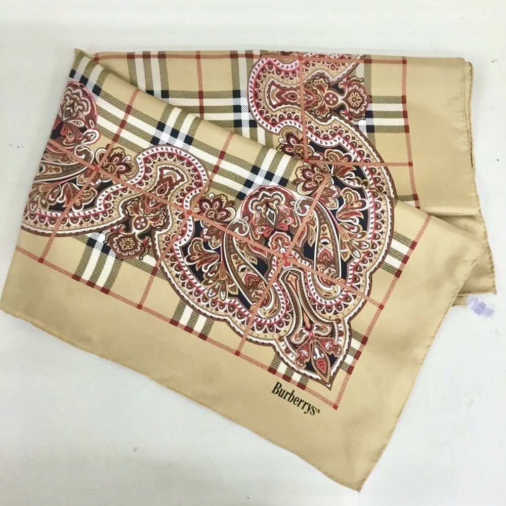 Burberrys Tan and Red Nova Check and Paisley Silk Scarf - Picture 2 of 8